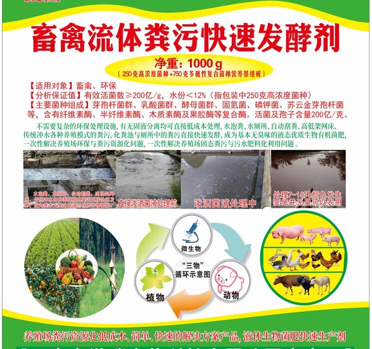 流體糞污快速發(fā)酵活菌劑——畜禽流體糞污快速發(fā)酵劑、高濃度廢水快速除臭發(fā)酵劑、廚余垃圾廢水除臭發(fā)酵劑、低成本解決養(yǎng)殖場(chǎng)與農(nóng)產(chǎn)品加工環(huán)保問(wèn)題的方案產(chǎn)品
